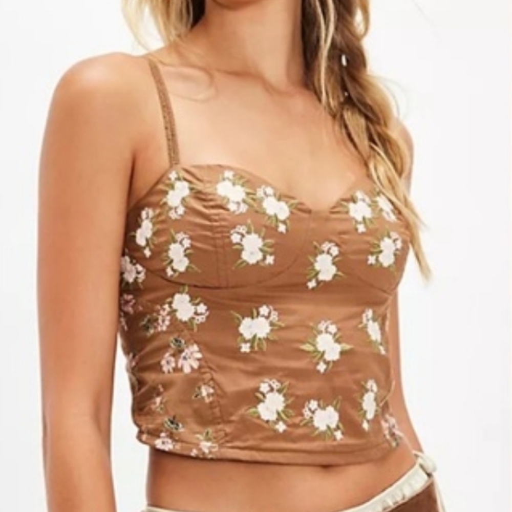 Free People Wild Flowers Embroidered Bustier. NWT. Brown combo
